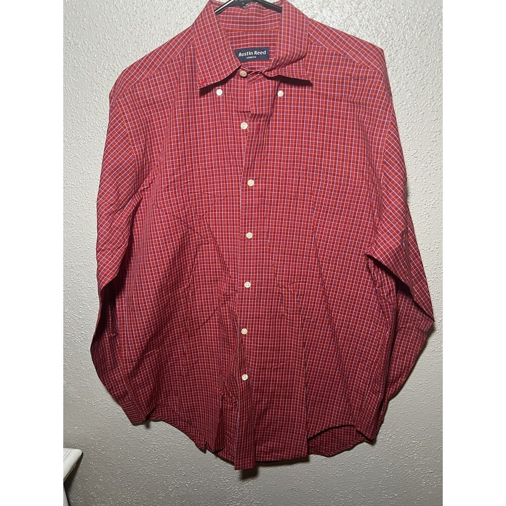 Austin Reed London Mens Long Sleeve Button Up Shirt Red Checked Size L